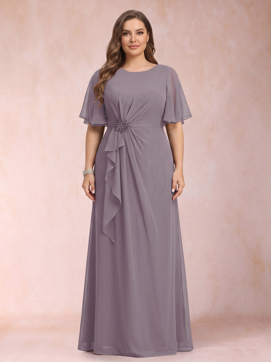 A-Line/Princess Scoop Black Chiffon Plus Size Mother of the Bride Dresses with Appliques &amp; Ruffles