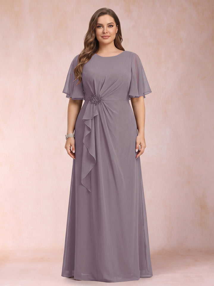 A-Line/Princess Scoop Black Chiffon Plus Size Mother of the Bride Dresses with Appliques &amp; Ruffles