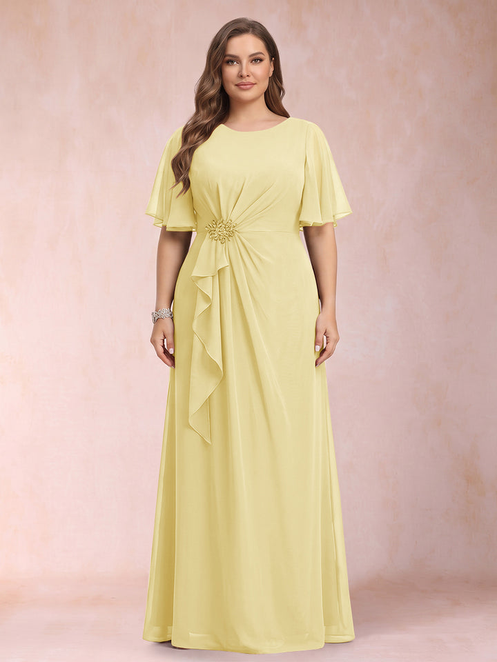A-Line/Princess Scoop Black Chiffon Plus Size Mother of the Bride Dresses with Appliques &amp; Ruffles