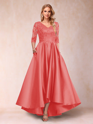 A-Line/Princess V-Neck 3/4 Sleeves Asymmetrical Mother of the Bride Dresses with Appliques