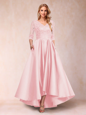 A-Line/Princess V-Neck 3/4 Sleeves Asymmetrical Mother of the Bride Dresses with Appliques