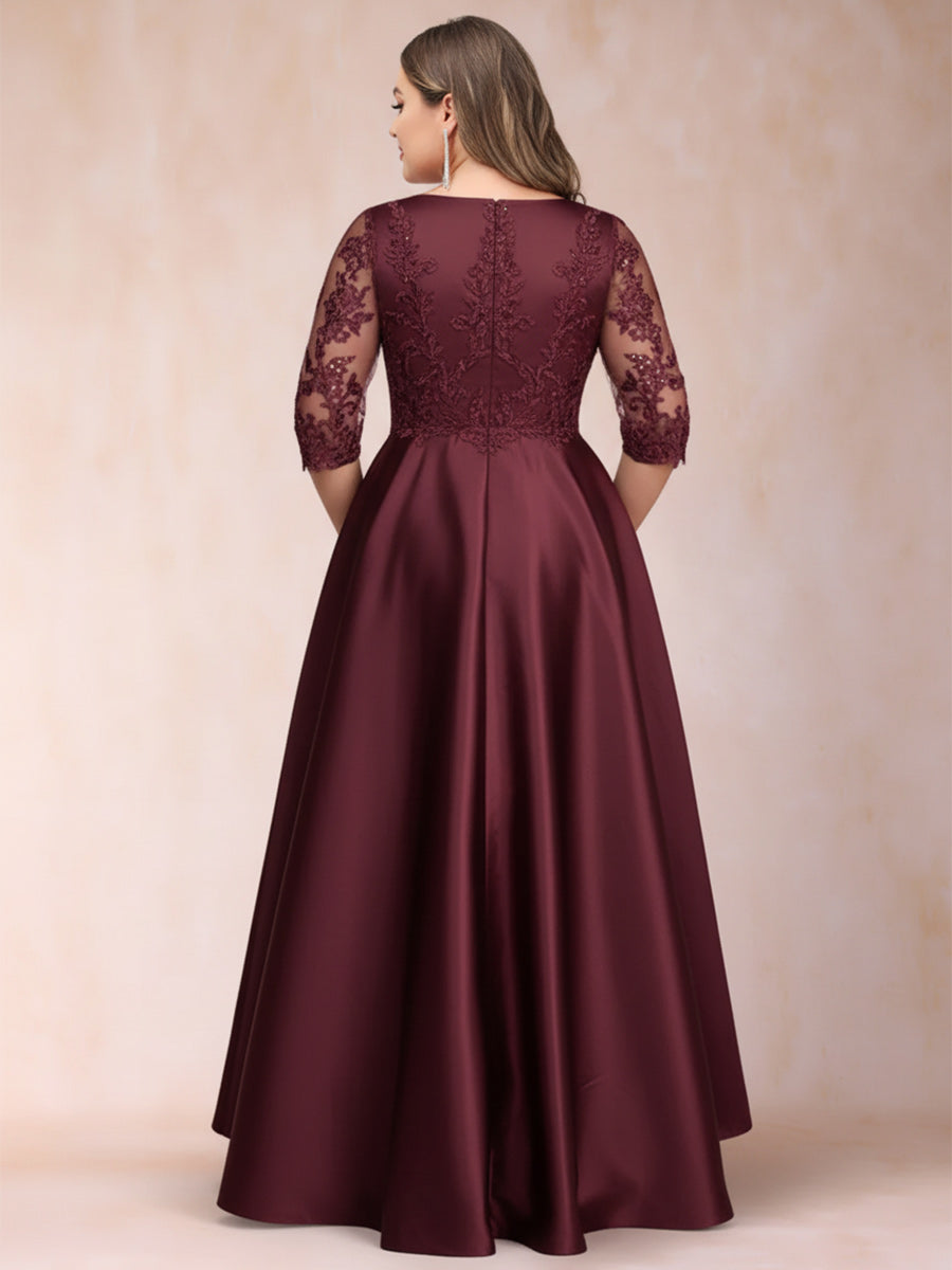 A-Line/Princess V-Neck 3/4 Sleeves Asymmetrical Plus Size Mother of the Bride Dresses with Appliques
