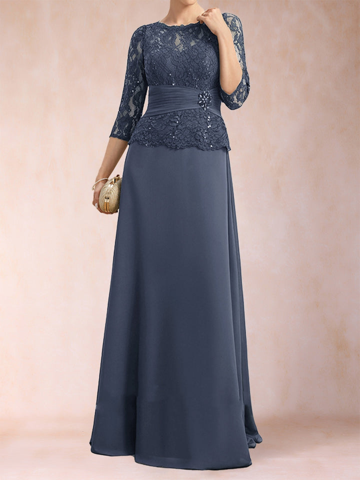 Sparkly A-Line/Princess Scoop Ruched Mother of the Bride Dresses with Appliques &amp; Rhinestone