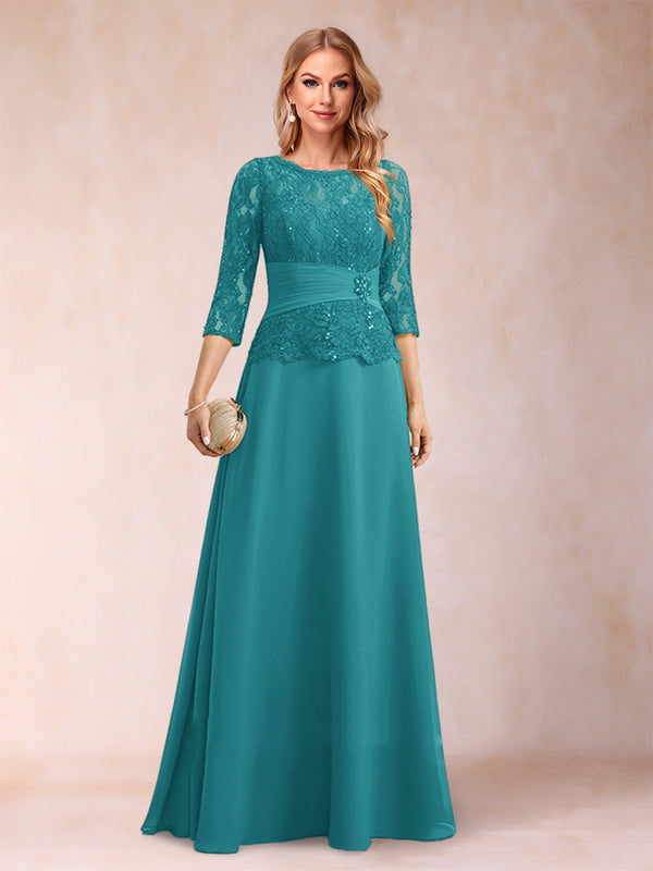 Sparkly A-Line/Princess Scoop Ruched Mother of the Bride Dresses with Appliques & Rhinestone