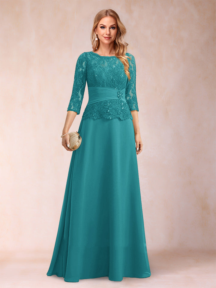 Sparkly A-Line/Princess Scoop Ruched Mother of the Bride Dresses with Appliques &amp; Rhinestone