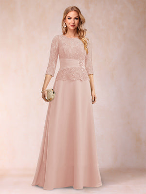 Sparkly A-Line/Princess Scoop Ruched Mother of the Bride Dresses with Appliques & Rhinestone