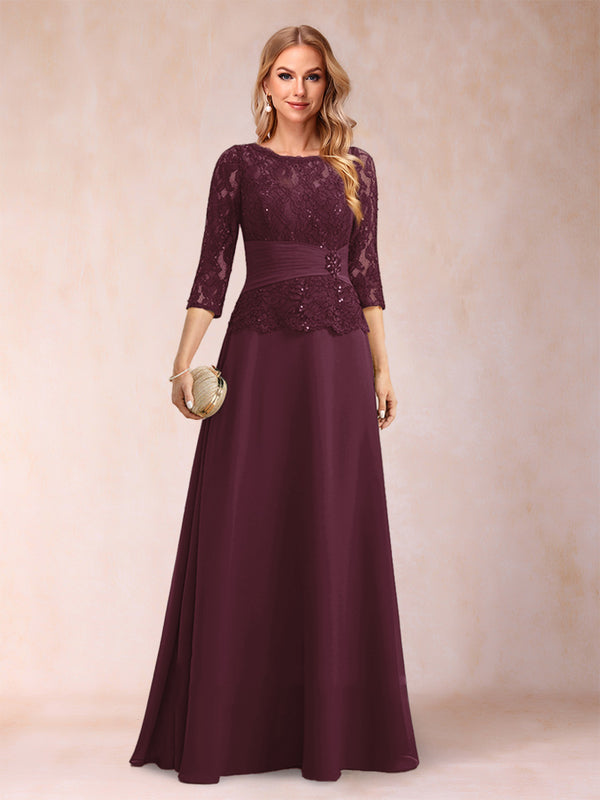 Sparkly A-Line/Princess Scoop Ruched Mother of the Bride Dresses with Appliques & Rhinestone