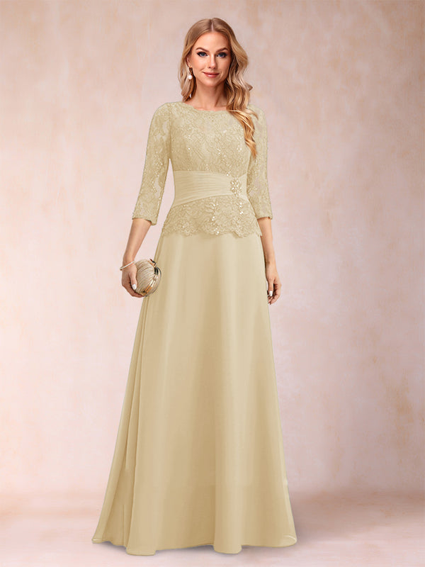 Sparkly A-Line/Princess Scoop Ruched Mother of the Bride Dresses with Appliques & Rhinestone