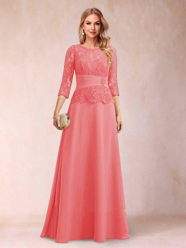 Sparkly A-Line/Princess Scoop Ruched Mother of the Bride Dresses with Appliques & Rhinestone