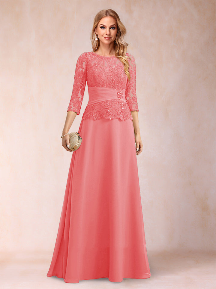 Sparkly A-Line/Princess Scoop Ruched Mother of the Bride Dresses with Appliques &amp; Rhinestone