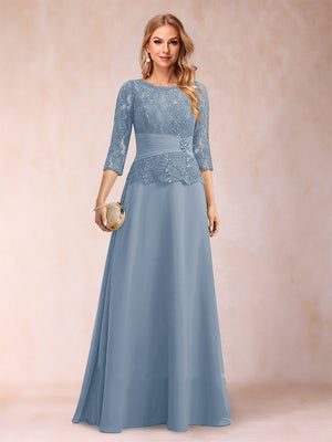 Sparkly A-Line/Princess Scoop Ruched Mother of the Bride Dresses with Appliques & Rhinestone