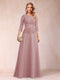 Sparkly A-Line/Princess Scoop Ruched Mother of the Bride Dresses with Appliques & Rhinestone