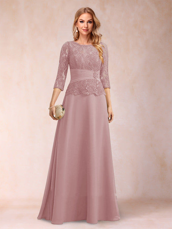 Sparkly A-Line/Princess Scoop Ruched Mother of the Bride Dresses with Appliques & Rhinestone