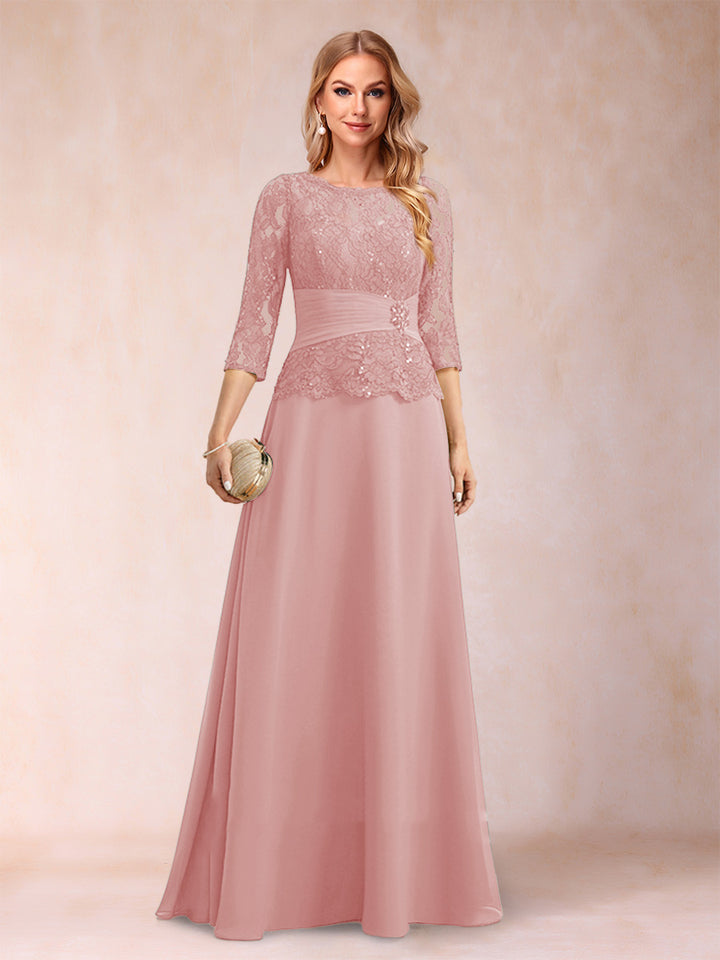 Sparkly A-Line/Princess Scoop Ruched Mother of the Bride Dresses with Appliques &amp; Rhinestone