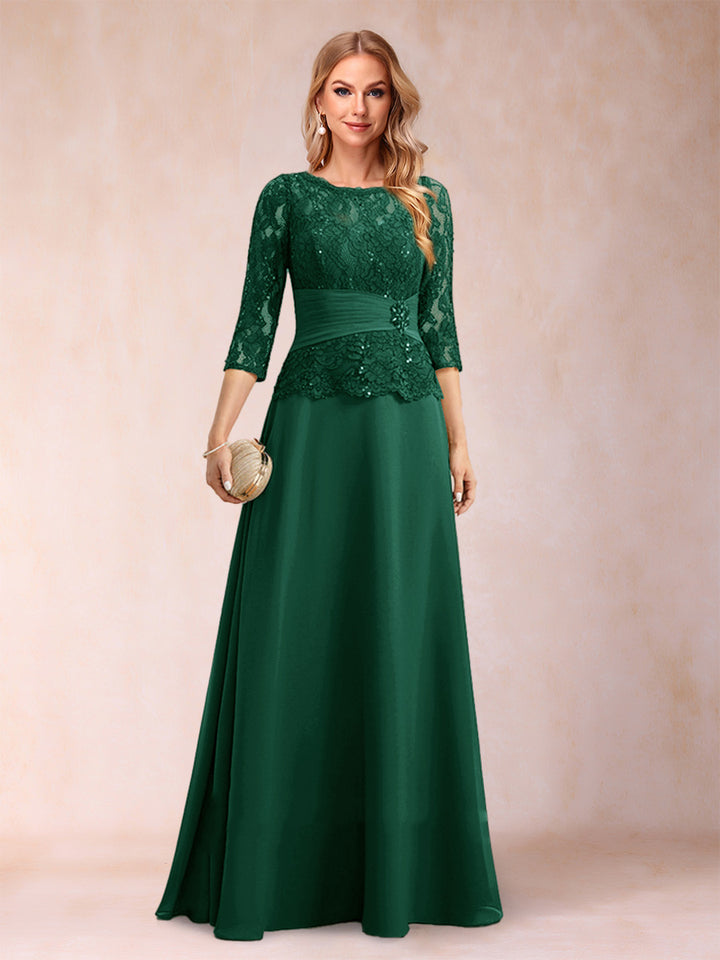 Sparkly A-Line/Princess Scoop Ruched Mother of the Bride Dresses with Appliques &amp; Rhinestone