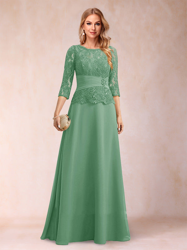 Sparkly A-Line/Princess Scoop Ruched Mother of the Bride Dresses with Appliques & Rhinestone