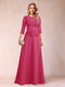 Sparkly A-Line/Princess Scoop Ruched Mother of the Bride Dresses with Appliques & Rhinestone