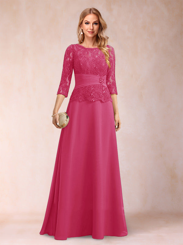 Sparkly A-Line/Princess Scoop Ruched Mother of the Bride Dresses with Appliques & Rhinestone