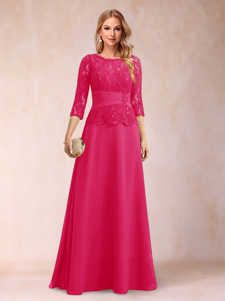 Sparkly A-Line/Princess Scoop Ruched Mother of the Bride Dresses with Appliques &amp; Rhinestone
