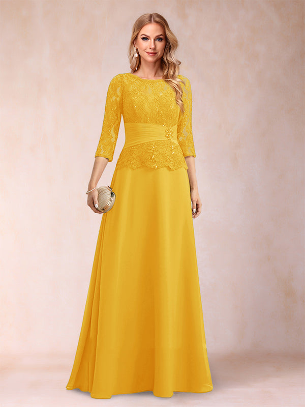 Sparkly A-Line/Princess Scoop Ruched Mother of the Bride Dresses with Appliques & Rhinestone