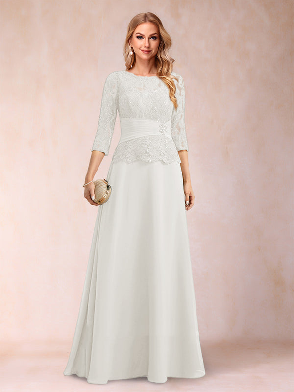 Sparkly A-Line/Princess Scoop Ruched Mother of the Bride Dresses with Appliques & Rhinestone