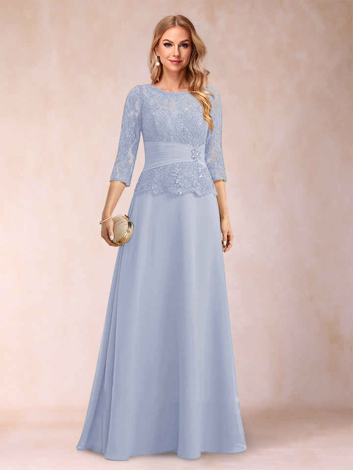 Sparkly A-Line/Princess Scoop Ruched Mother of the Bride Dresses with Appliques &amp; Rhinestone