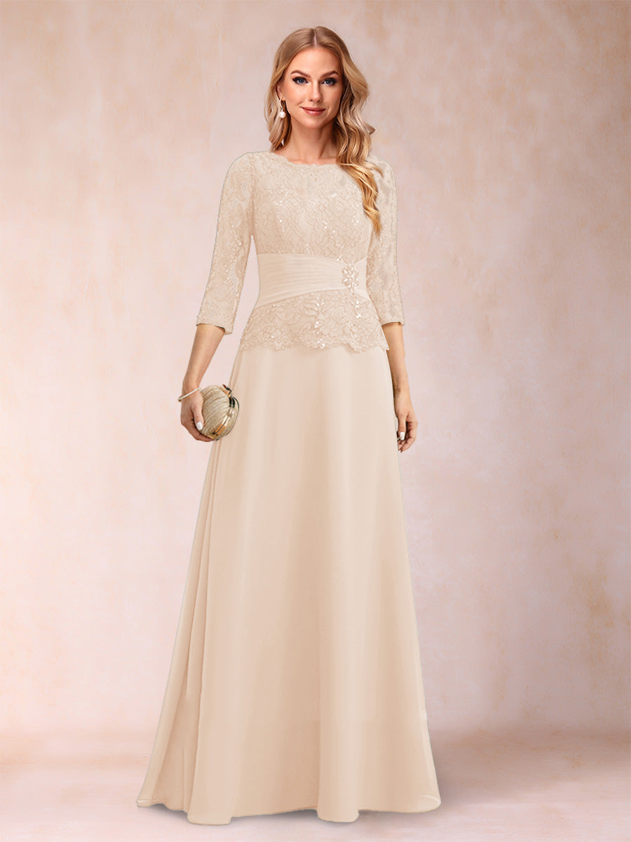 Sparkly A-Line/Princess Scoop Ruched Mother of the Bride Dresses with Appliques &amp; Rhinestone