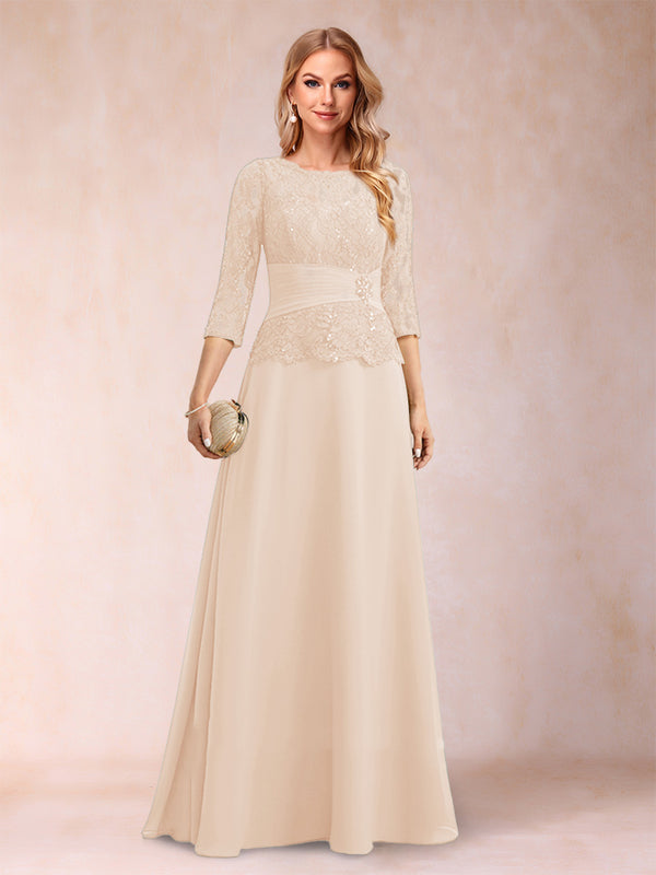 Sparkly A-Line/Princess Scoop Ruched Mother of the Bride Dresses with Appliques & Rhinestone