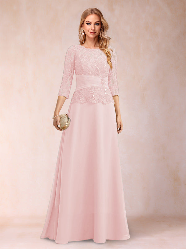 Sparkly A-Line/Princess Scoop Ruched Mother of the Bride Dresses with Appliques & Rhinestone