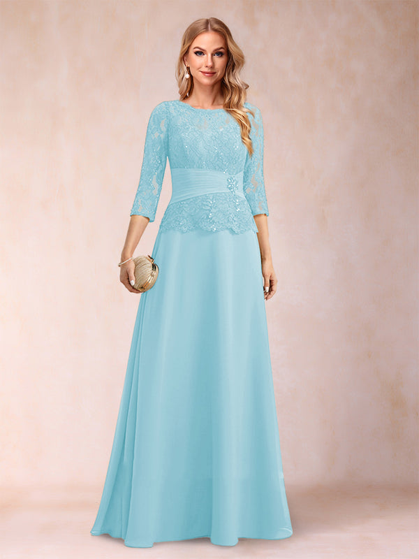 Sparkly A-Line/Princess Scoop Ruched Mother of the Bride Dresses with Appliques & Rhinestone