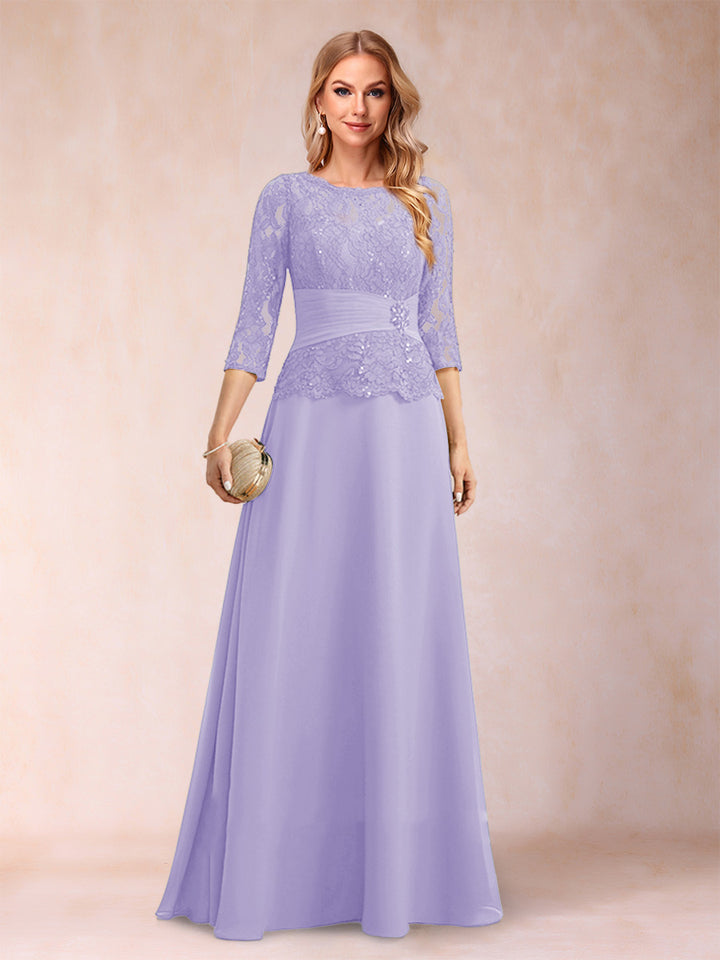 Sparkly A-Line/Princess Scoop Ruched Mother of the Bride Dresses with Appliques &amp; Rhinestone