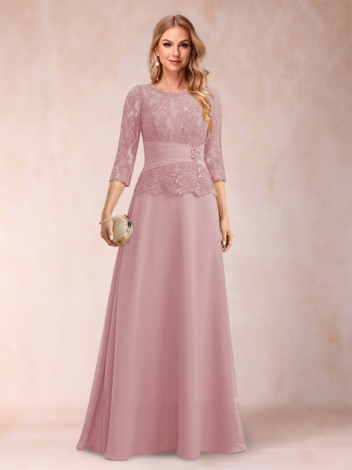 Sparkly A-Line/Princess Scoop Ruched Mother of the Bride Dresses with Appliques &amp; Rhinestone