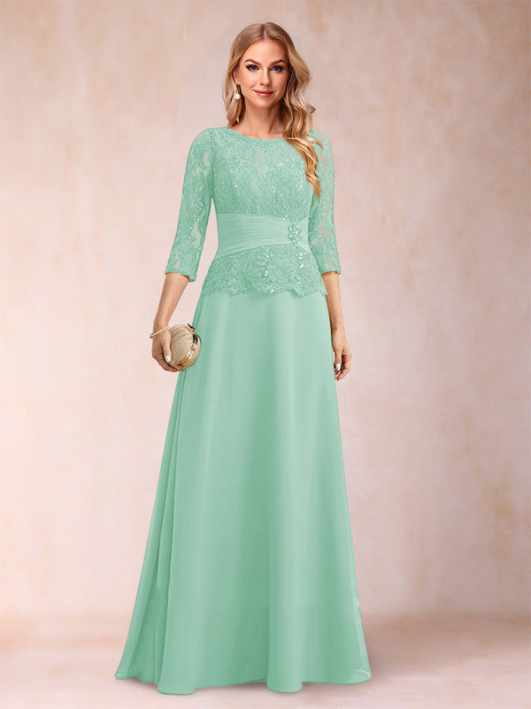 Sparkly A-Line/Princess Scoop Ruched Mother of the Bride Dresses with Appliques & Rhinestone