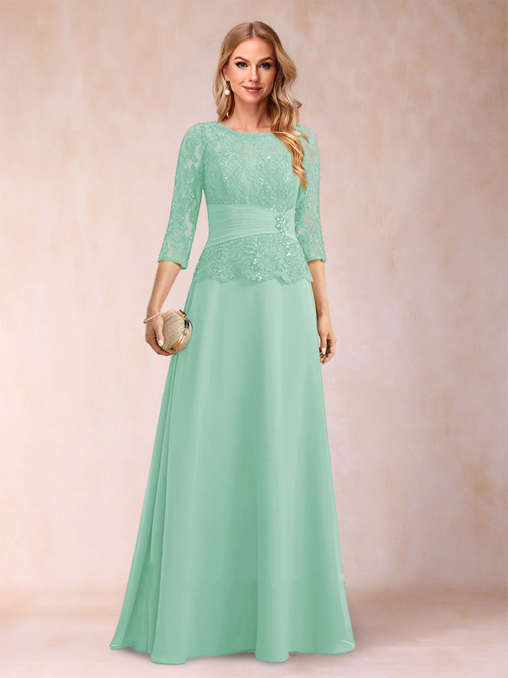 Sparkly A-Line/Princess Scoop Ruched Mother of the Bride Dresses with Appliques &amp; Rhinestone