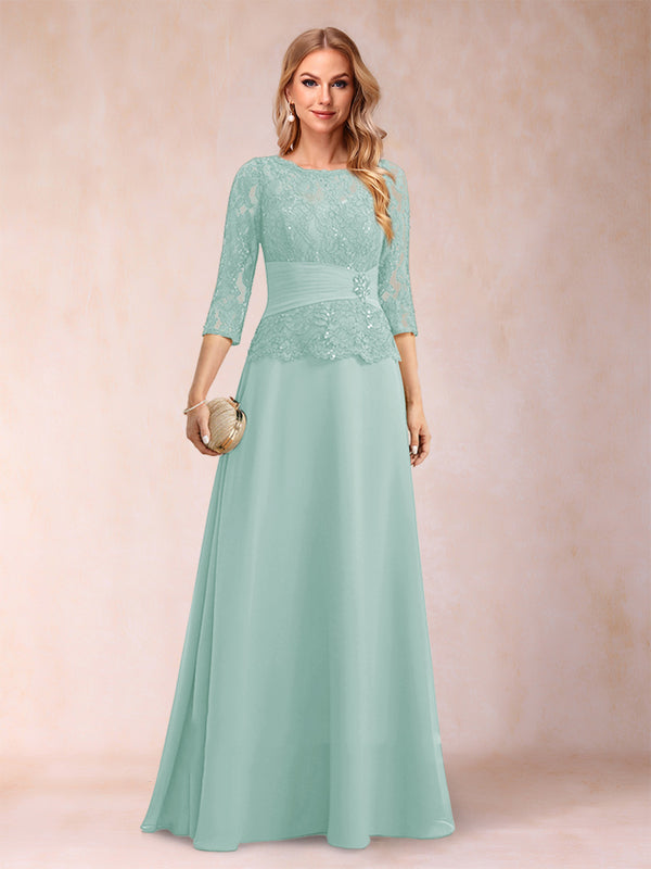 Sparkly A-Line/Princess Scoop Ruched Mother of the Bride Dresses with Appliques & Rhinestone