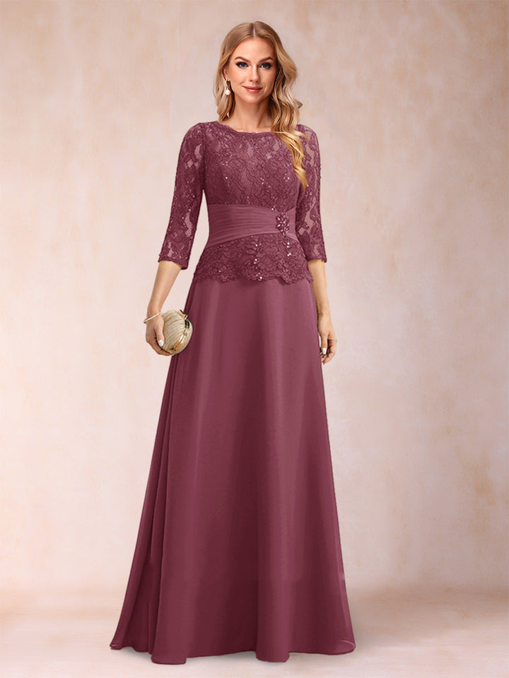 Sparkly A-Line/Princess Scoop Ruched Mother of the Bride Dresses with Appliques &amp; Rhinestone
