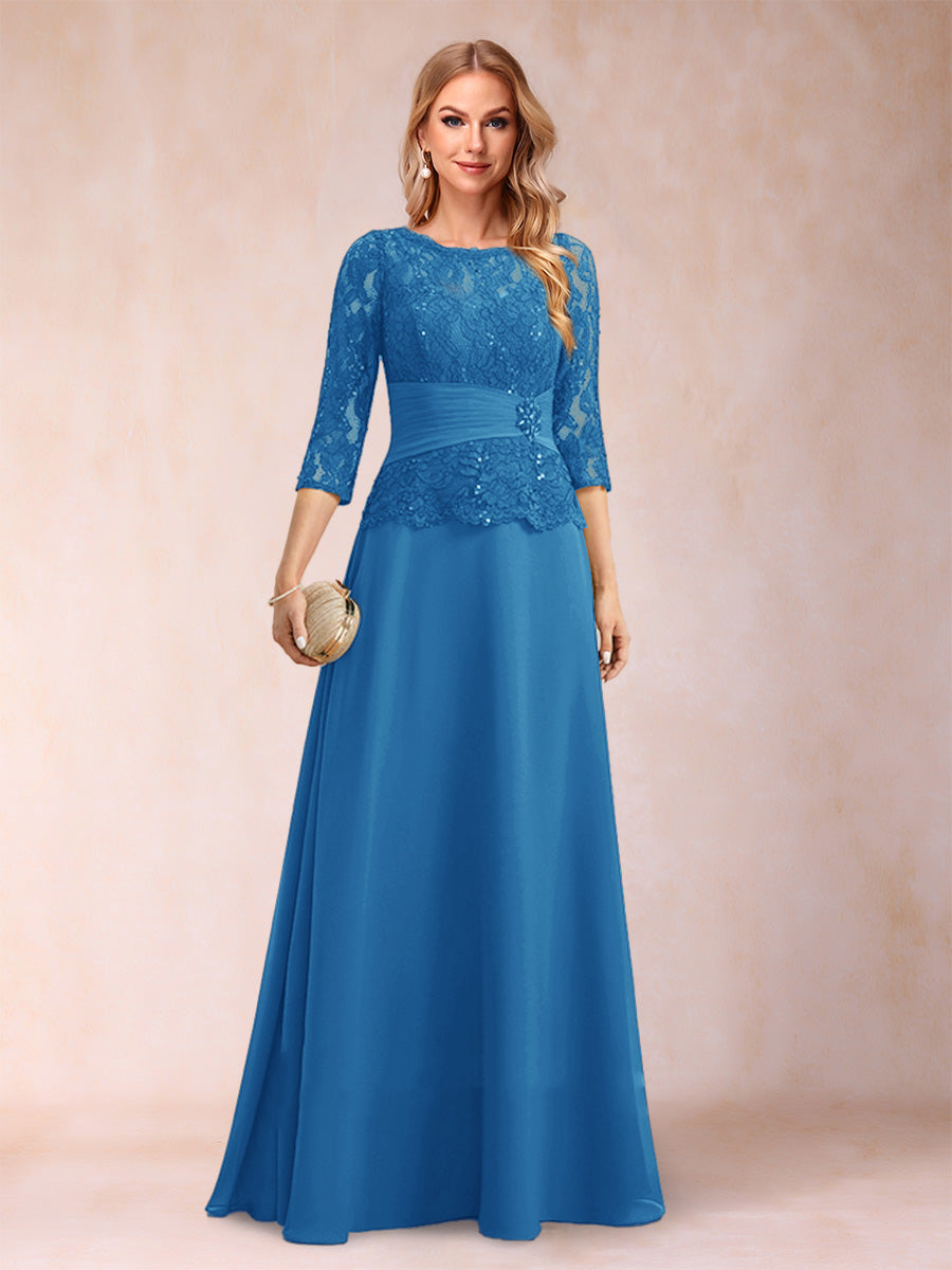 Sparkly A-Line/Princess Scoop Ruched Mother of the Bride Dresses with Appliques &amp; Rhinestone