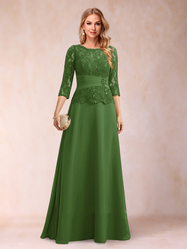 Sparkly A-Line/Princess Scoop Ruched Mother of the Bride Dresses with Appliques & Rhinestone