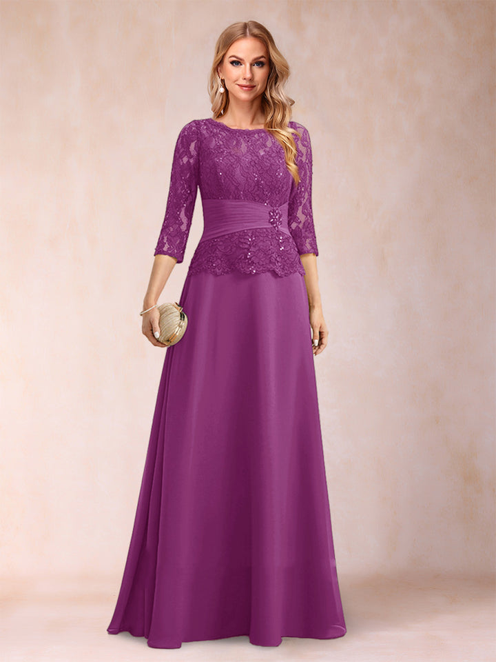 Sparkly A-Line/Princess Scoop Ruched Mother of the Bride Dresses with Appliques &amp; Rhinestone