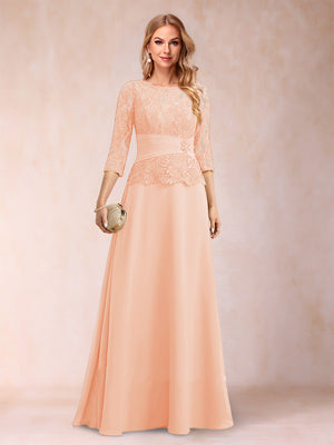 Sparkly A-Line/Princess Scoop Ruched Mother of the Bride Dresses with Appliques & Rhinestone