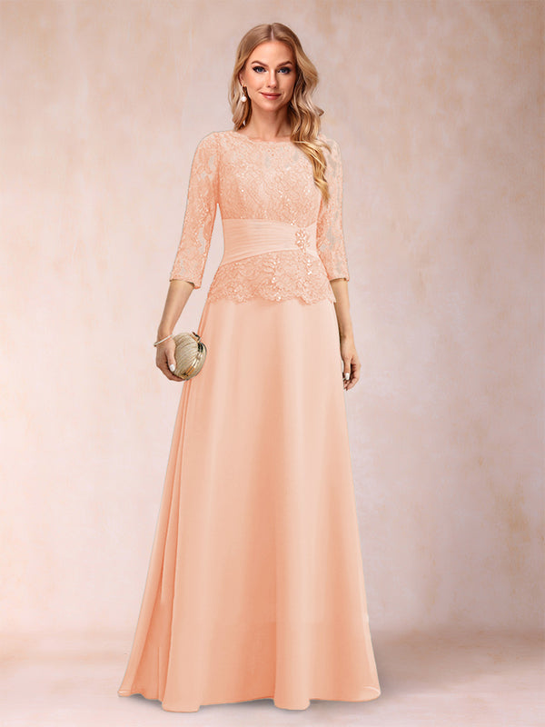 Sparkly A-Line/Princess Scoop Ruched Mother of the Bride Dresses with Appliques & Rhinestone