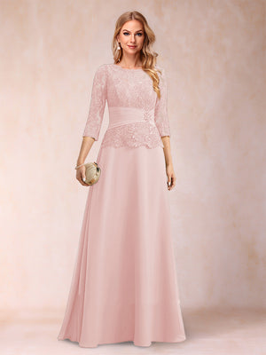 Sparkly A-Line/Princess Scoop Ruched Mother of the Bride Dresses with Appliques & Rhinestone