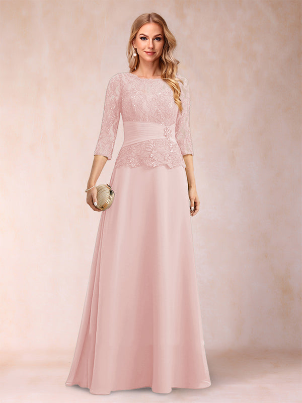 Sparkly A-Line/Princess Scoop Ruched Mother of the Bride Dresses with Appliques & Rhinestone