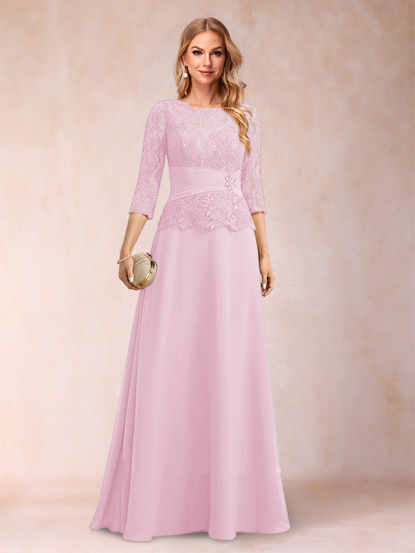 Sparkly A-Line/Princess Scoop Ruched Mother of the Bride Dresses with Appliques & Rhinestone