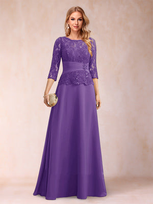 Sparkly A-Line/Princess Scoop Ruched Mother of the Bride Dresses with Appliques & Rhinestone