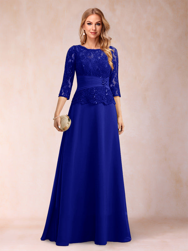 Sparkly A-Line/Princess Scoop Ruched Mother of the Bride Dresses with Appliques & Rhinestone