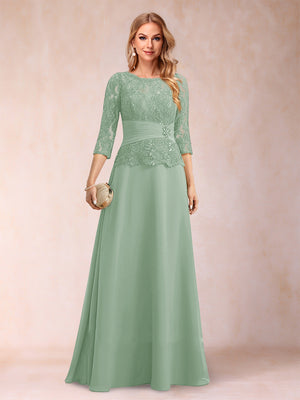 Sparkly A-Line/Princess Scoop Ruched Mother of the Bride Dresses with Appliques & Rhinestone