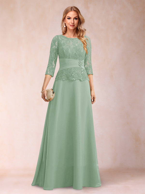 Sparkly A-Line/Princess Scoop Ruched Mother of the Bride Dresses with Appliques & Rhinestone