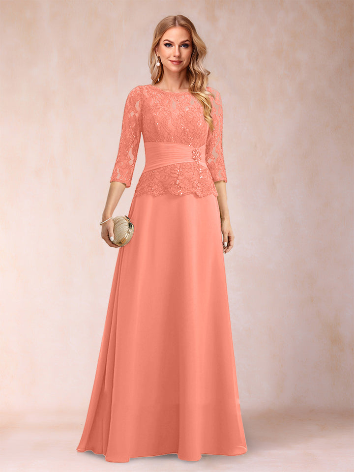 Sparkly A-Line/Princess Scoop Ruched Mother of the Bride Dresses with Appliques &amp; Rhinestone