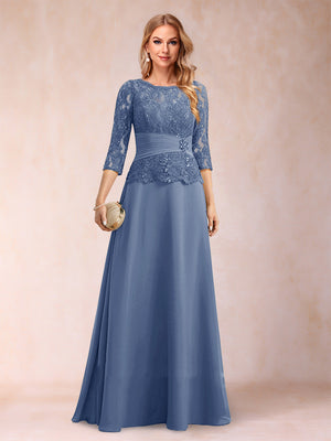 Sparkly A-Line/Princess Scoop Ruched Mother of the Bride Dresses with Appliques & Rhinestone